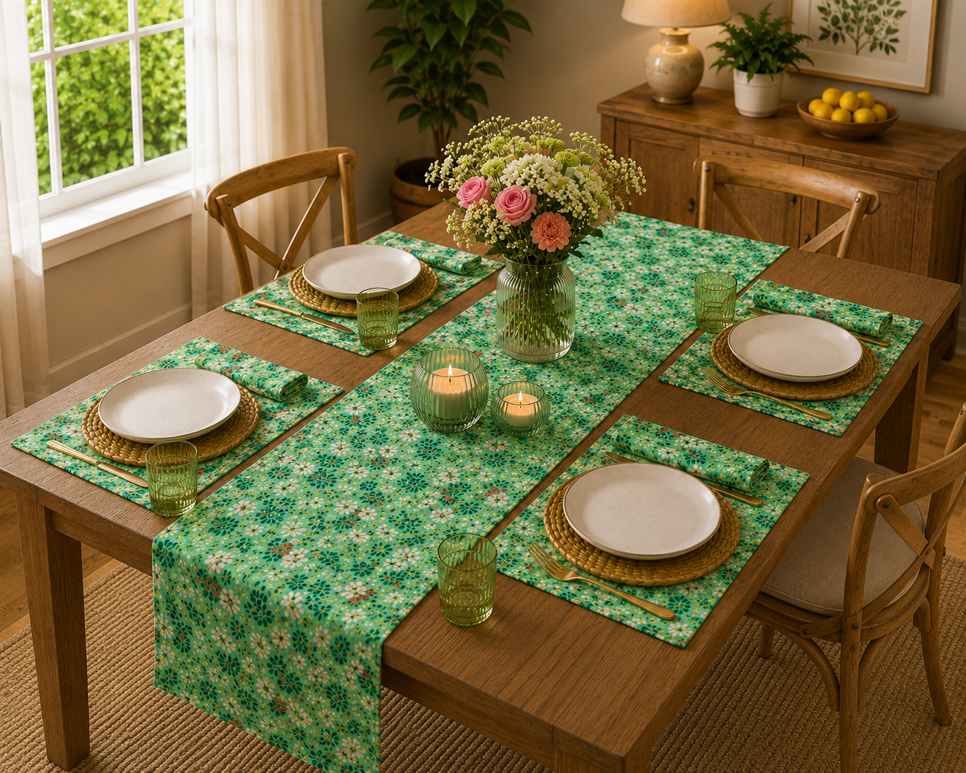 GREEN GARDEN DINNING SET OF 4