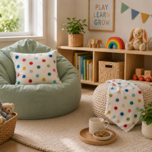 POLKA PULL CUSHION COVER WITH TEA TOWELS